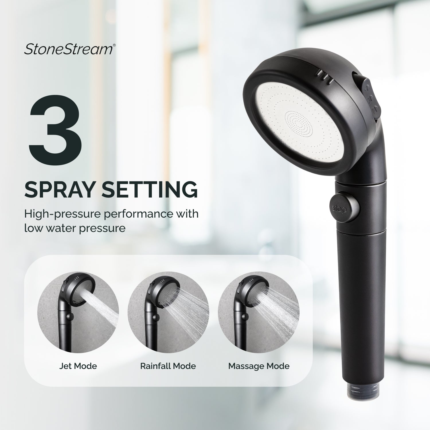 Black Ecopower Shower Head with Hard Water Filtration Kit