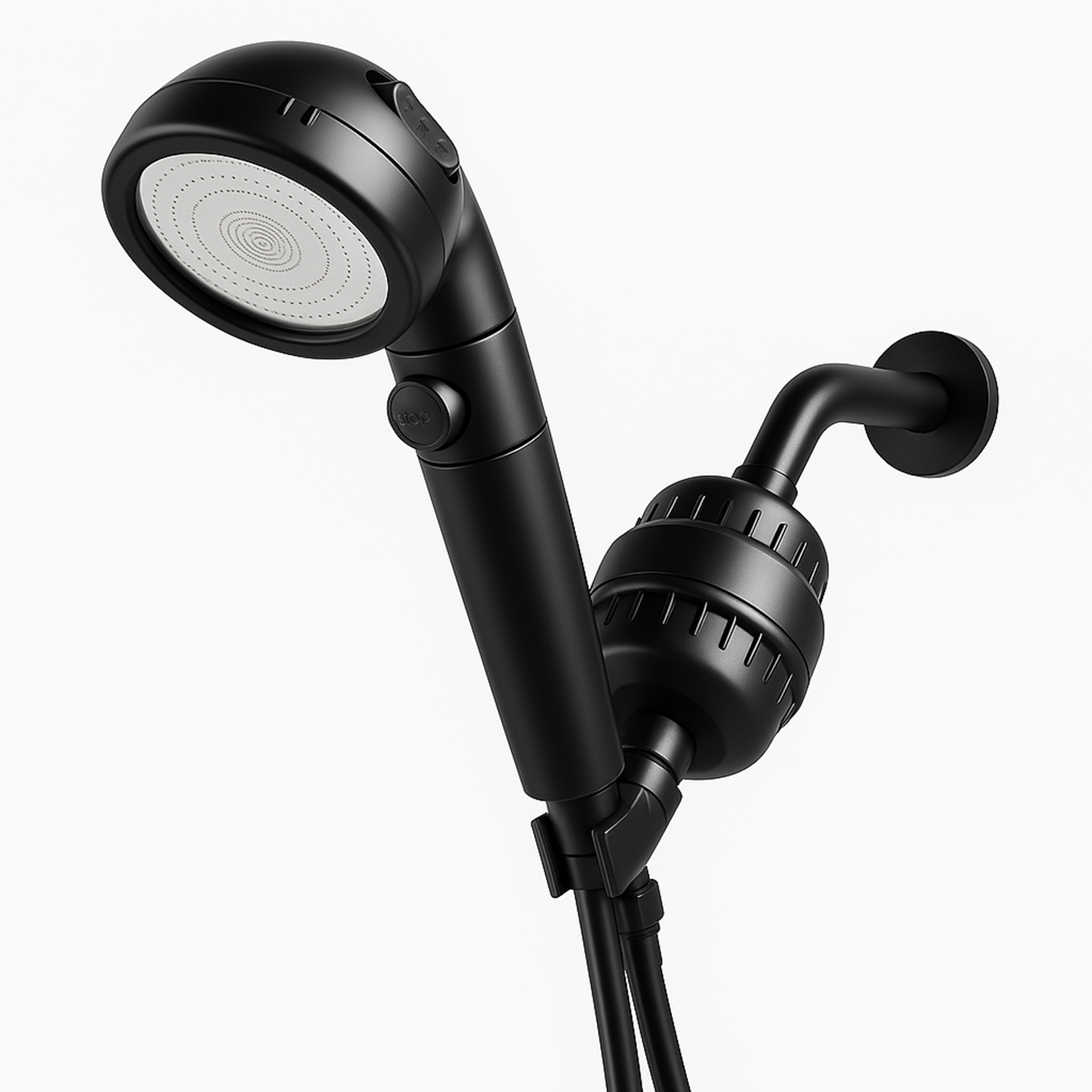 Black Ecopower Shower Head with Hard Water Filtration Kit