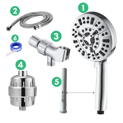 10-Mode Luxury Shower Head with Hard Water Filtration Kit